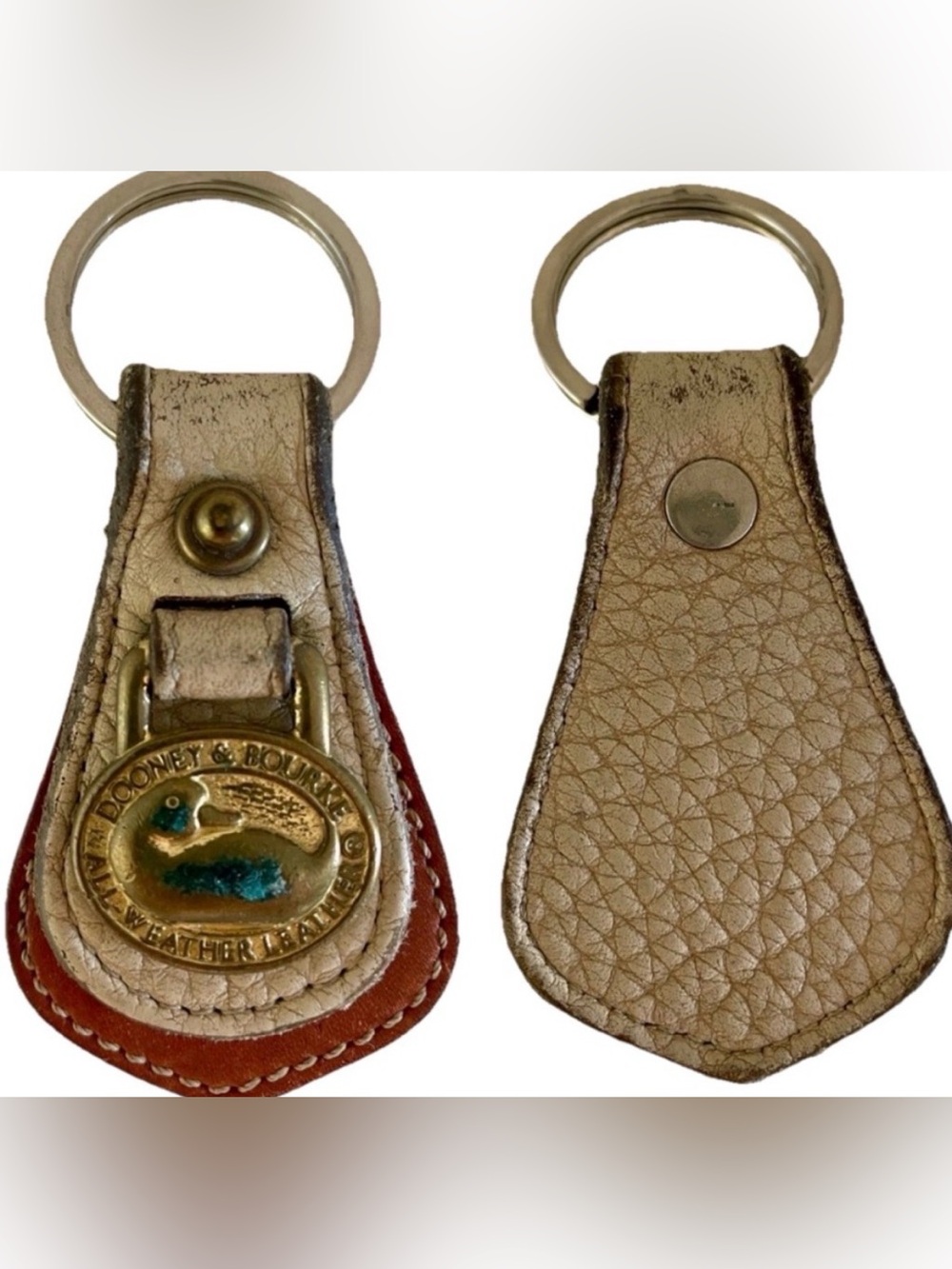 DOONEY & BOURKE Vintage KEYCHAIN Leather and Metal 1990s LOGO Key Fob